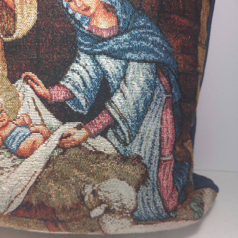 Vintage Nativity Tapestry Pillow 16x16 Mary Joseph Baby Jesus Christmas Decor - Picture 5 of 7